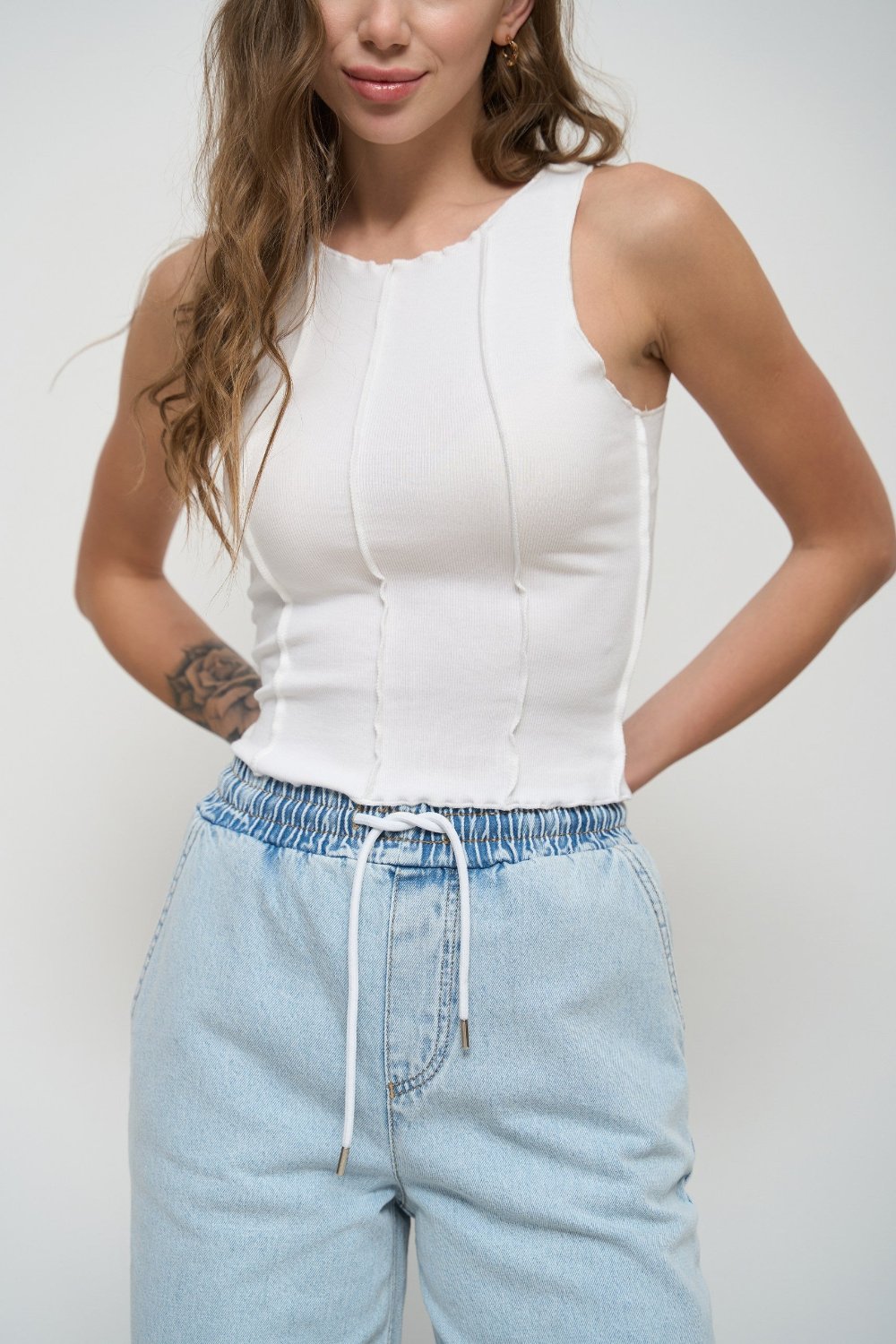 White Tank Top with Decorative Seams - SOLMAR