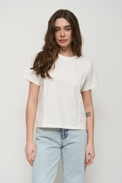 White T-Shirt with Decorative Seams - SOLMAR