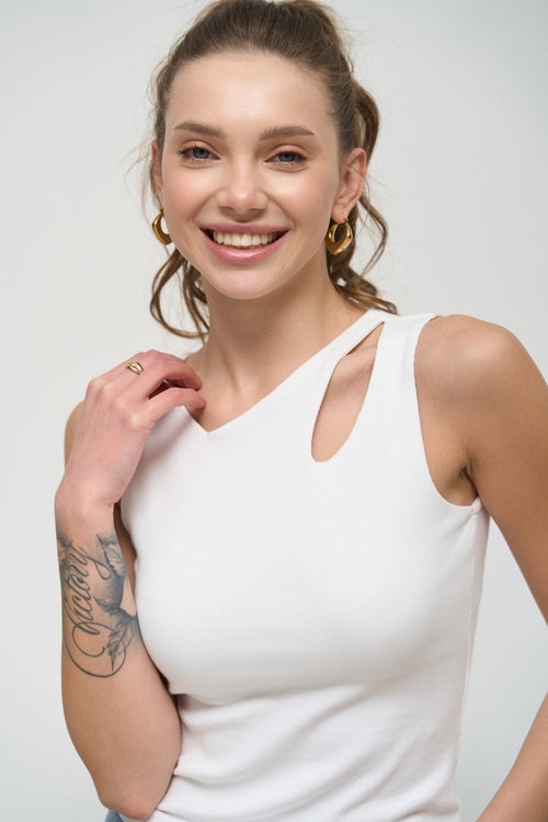 White Tank Top with Asymmetric Neck - SOLMAR