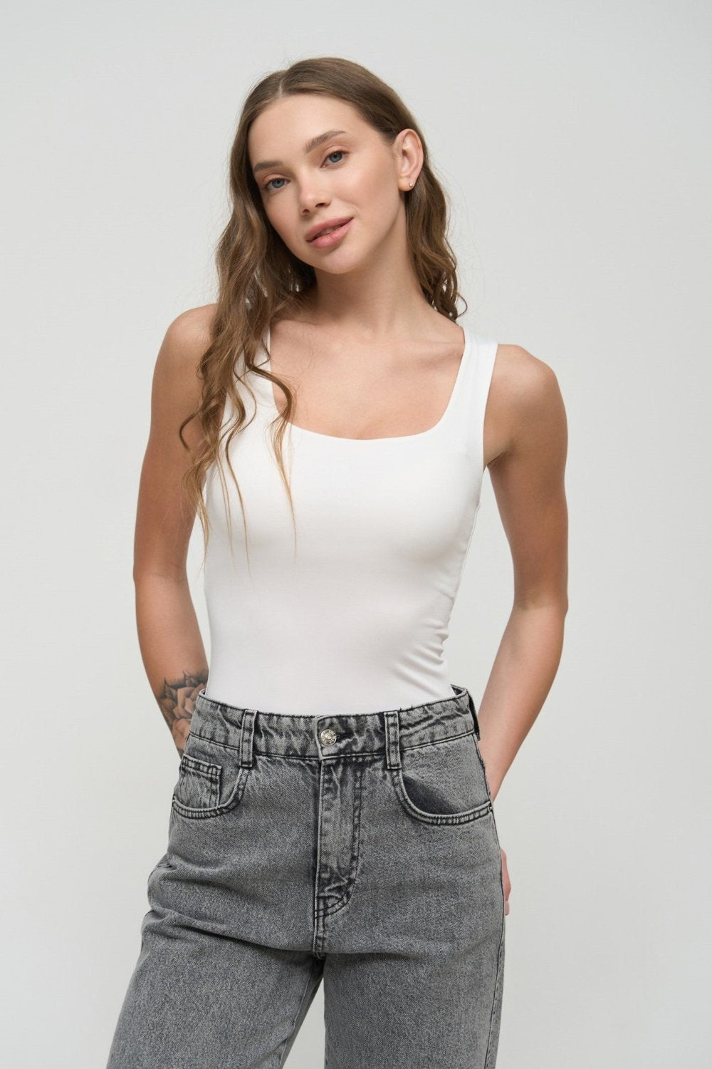 White Square Neck Tank Top