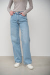 Light Blue Mid Rise Wide Leg Jeans