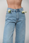 Light Blue Mid Rise Wide Leg Jeans