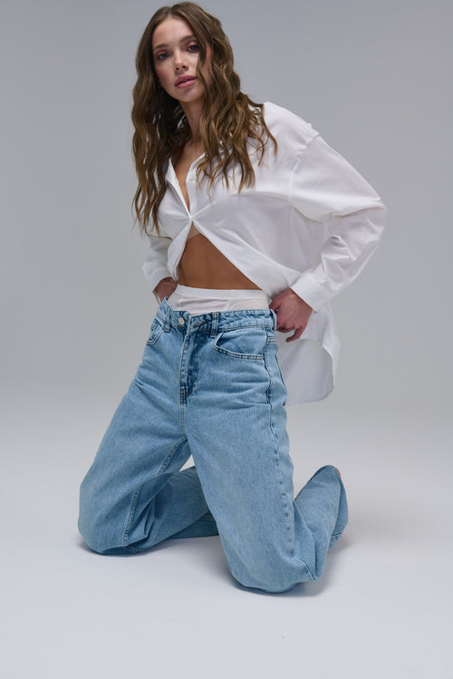 Light Blue Mid Rise Wide Leg Jeans