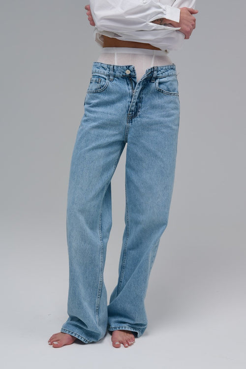 Light Blue Mid Rise Wide Leg Jeans