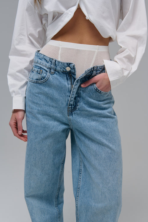 Light Blue Mid Rise Wide Leg Jeans