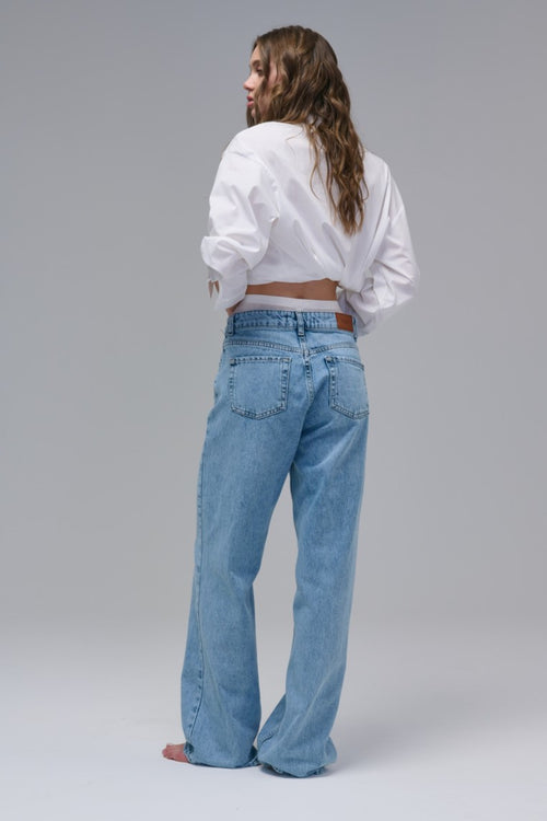 Light Blue Mid Rise Wide Leg Jeans