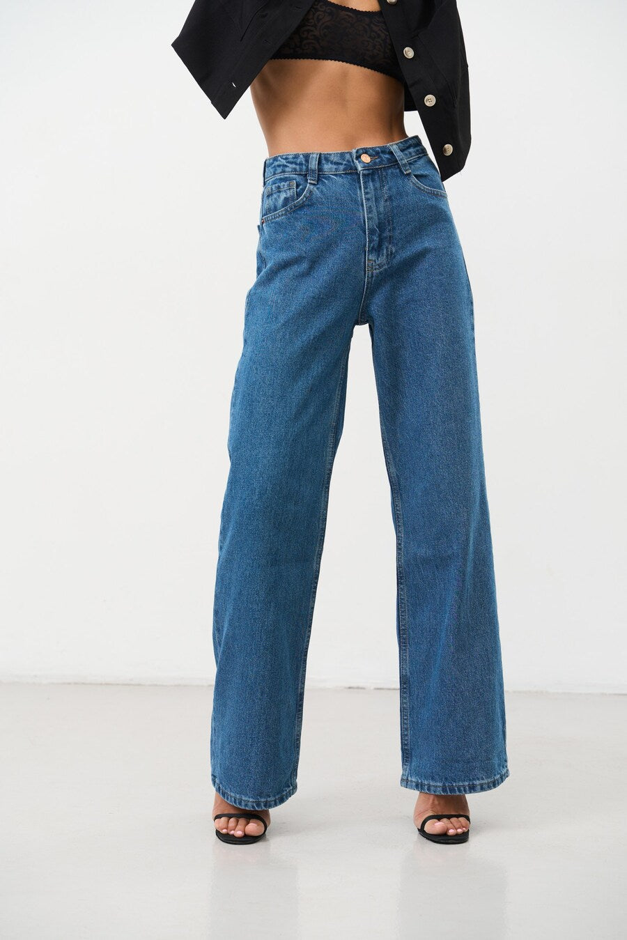 Blue WIDE LEG MID-RISE, FULL LENGTH Jeans